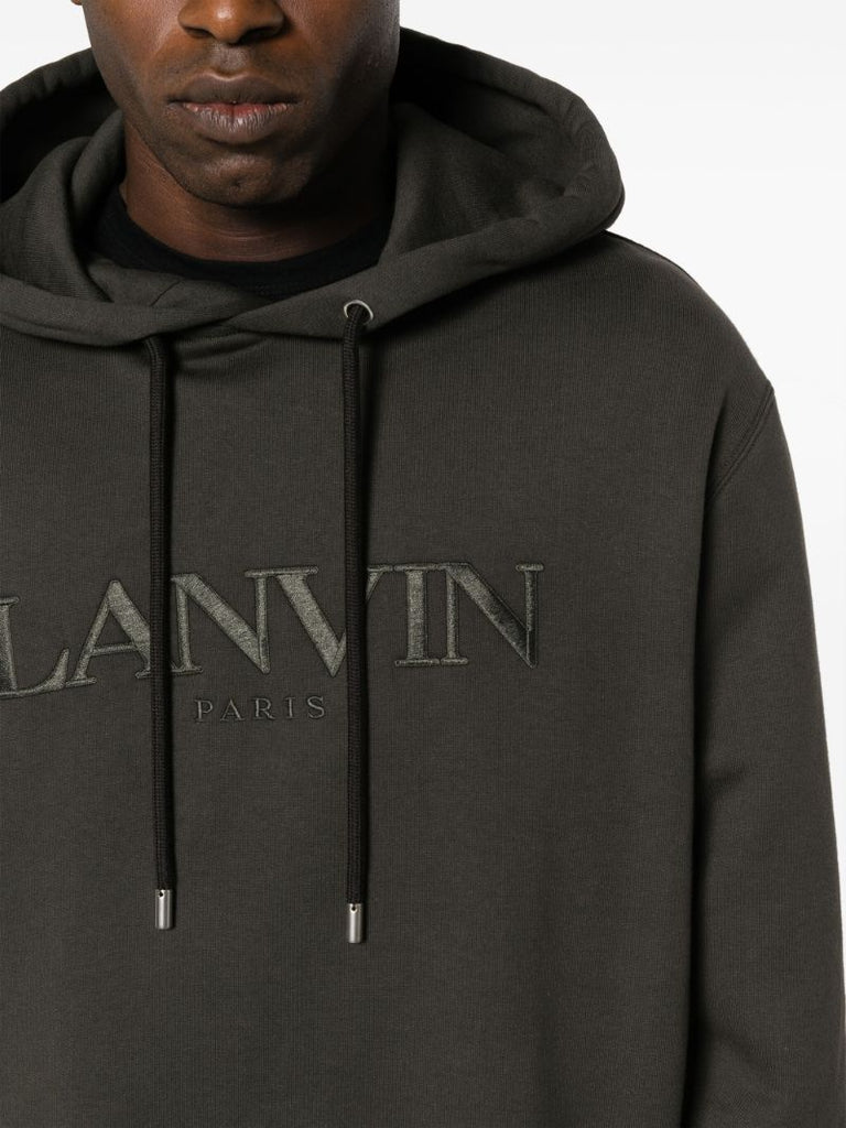 Grey Logo-embroidered Cotton Hoodie