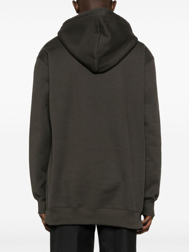 Grey Logo-embroidered Cotton Hoodie