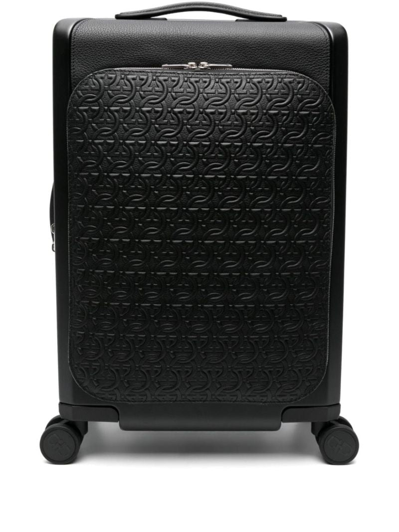 Black Gancini Embossed Leather Suitcase