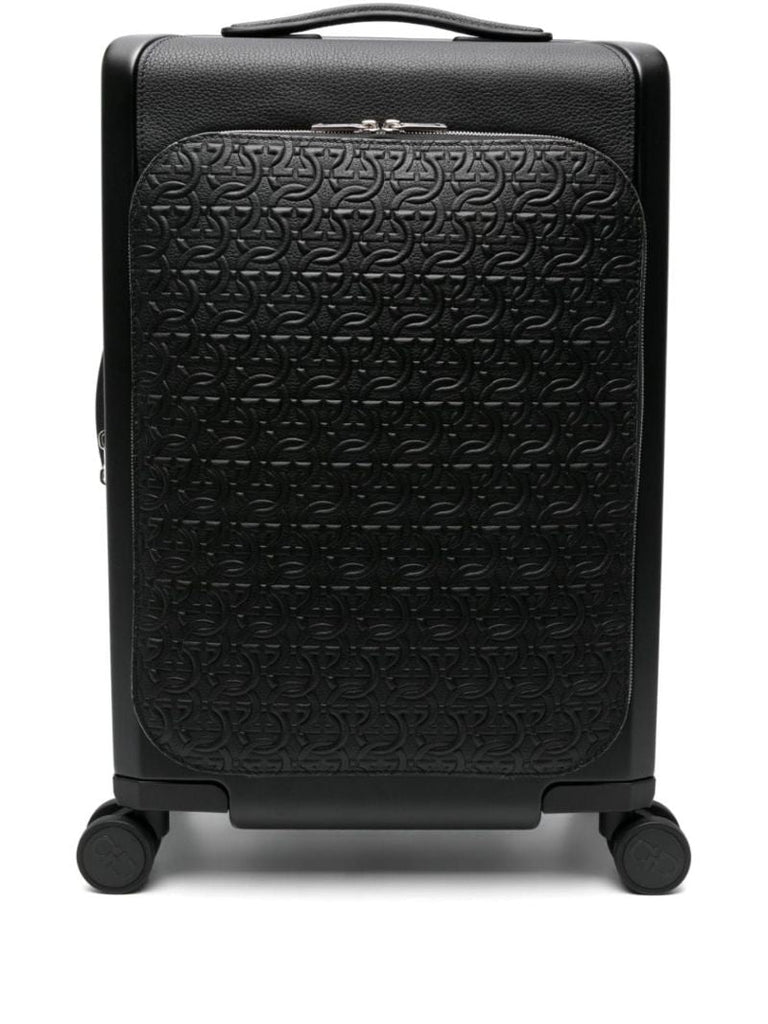 Black Gancini Embossed Leather Suitcase
