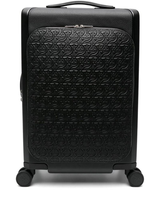 Black Gancini Embossed Leather Suitcase