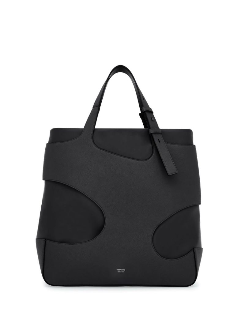 Black Cut-out Leather Tote Bag