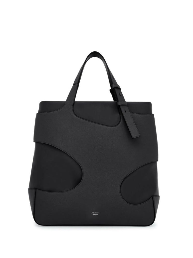 Black Cut-out Leather Tote Bag