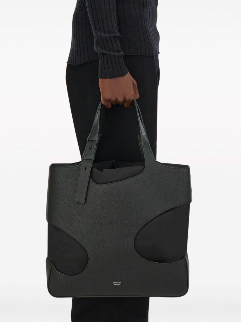 Black Cut-out Leather Tote Bag