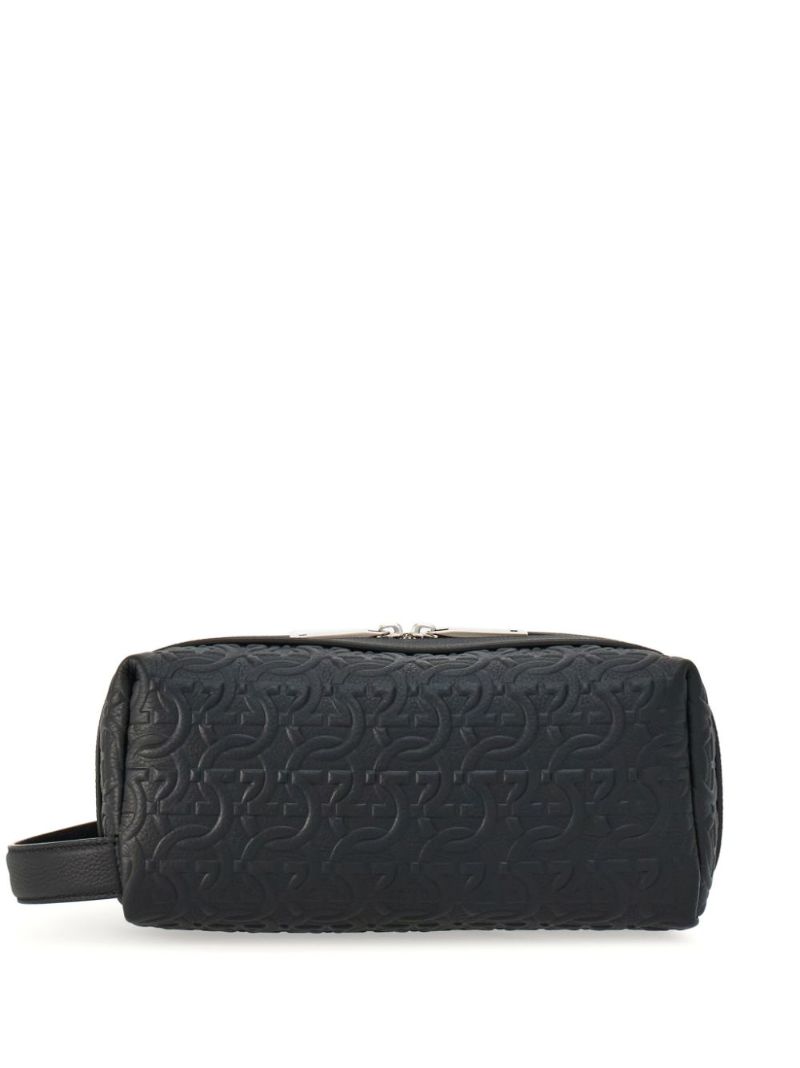 Black Monogram Embossed Leather Wash Bag