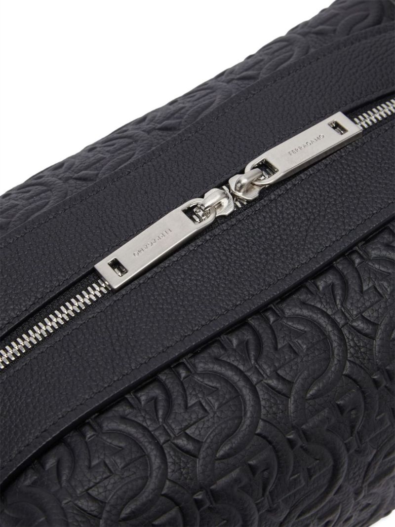 Black Monogram Embossed Leather Wash Bag