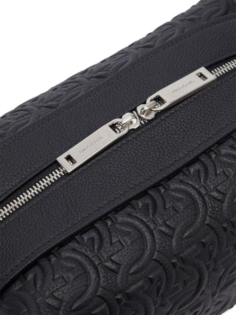 Black Monogram Embossed Leather Wash Bag