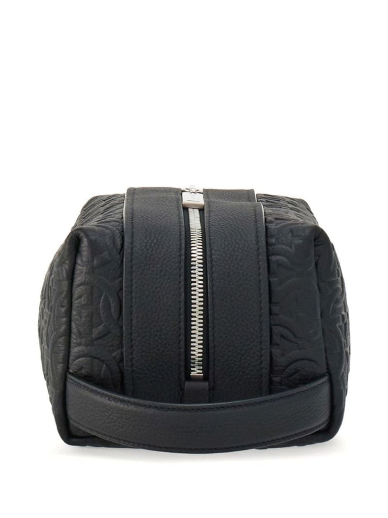 Black Monogram Embossed Leather Wash Bag