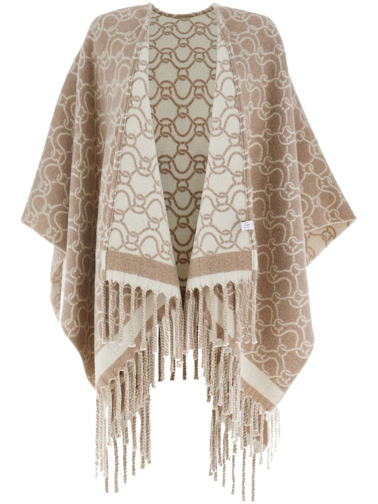 Neutral Patterned-jacquard Wool Poncho