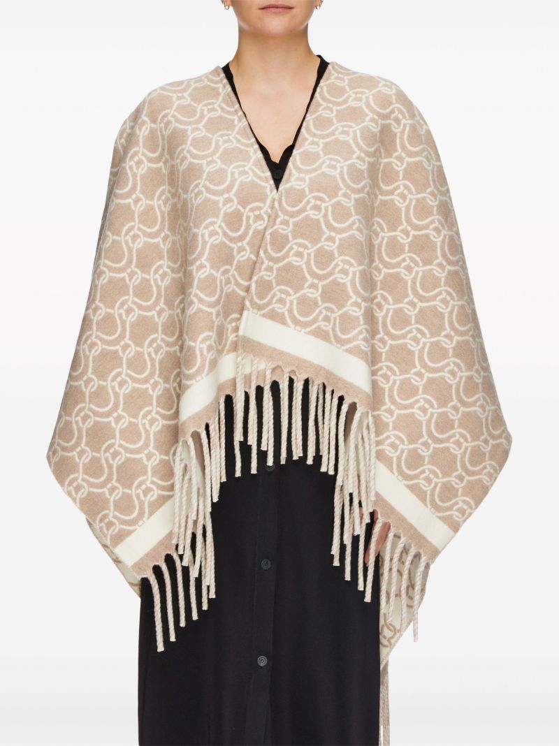 Neutral Patterned-jacquard Wool Poncho