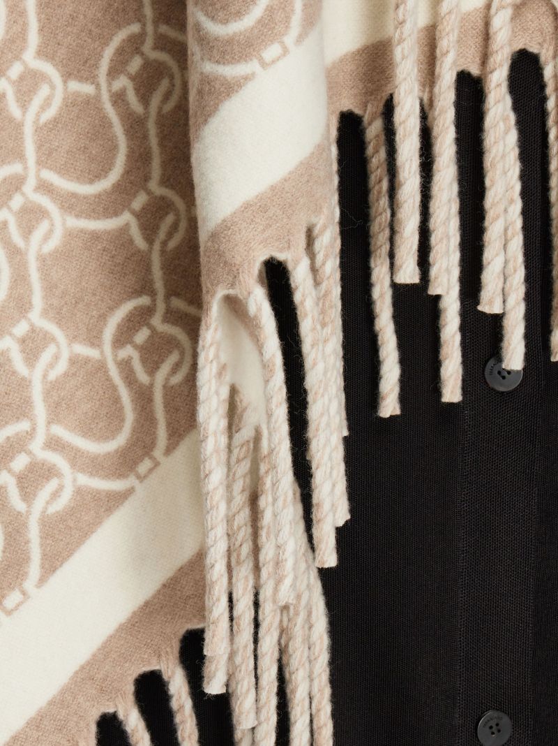Neutral Patterned-jacquard Wool Poncho
