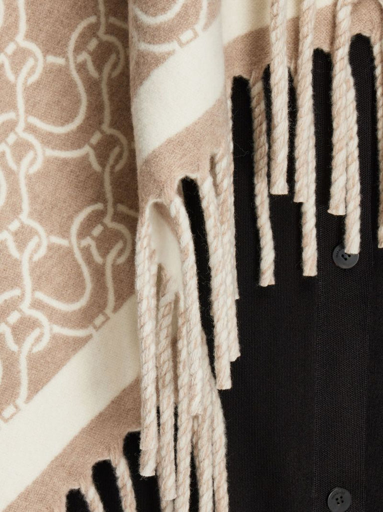 Neutral Patterned-jacquard Wool Poncho