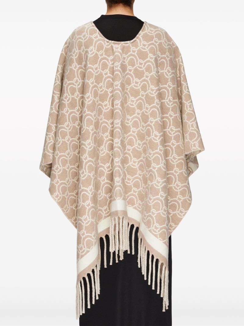 Neutral Patterned-jacquard Wool Poncho