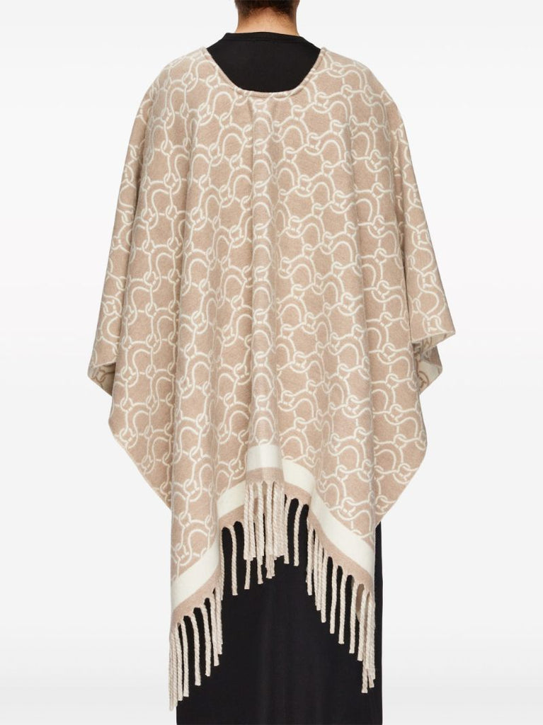 Neutral Patterned-jacquard Wool Poncho