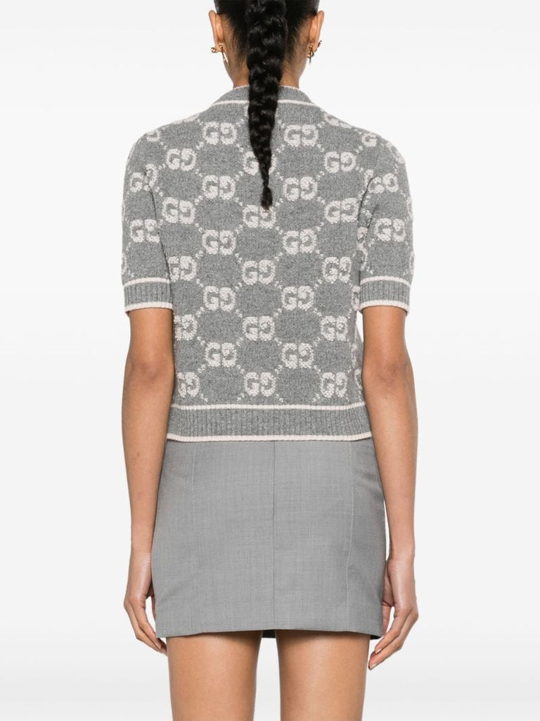 Grey Gg-jacquard Wool BouclÃ_x0083_Â© Top