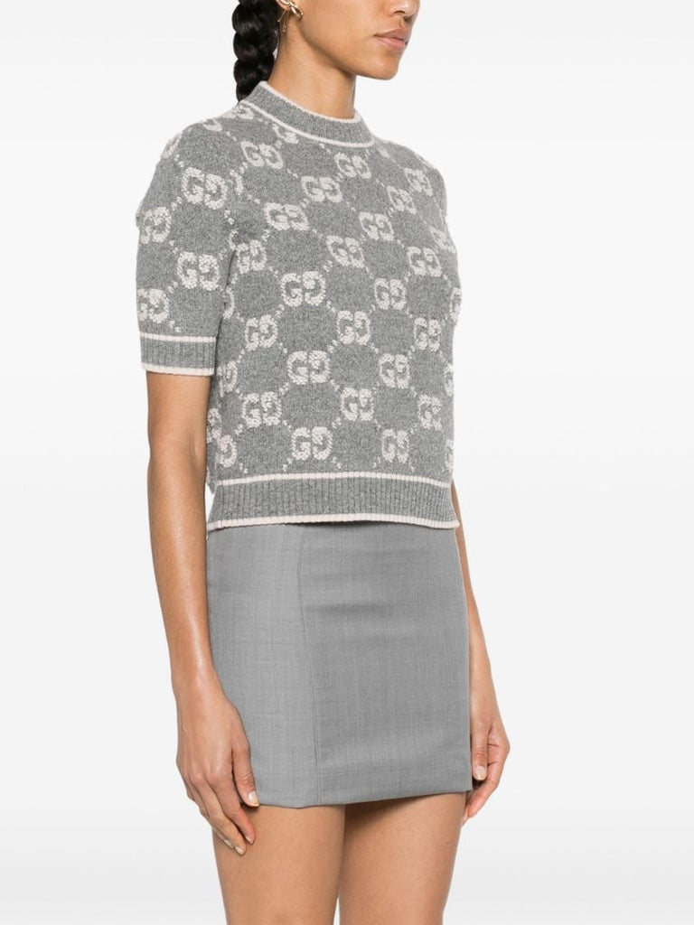 Grey Gg-jacquard Wool BouclÃ_x0083_Â© Top