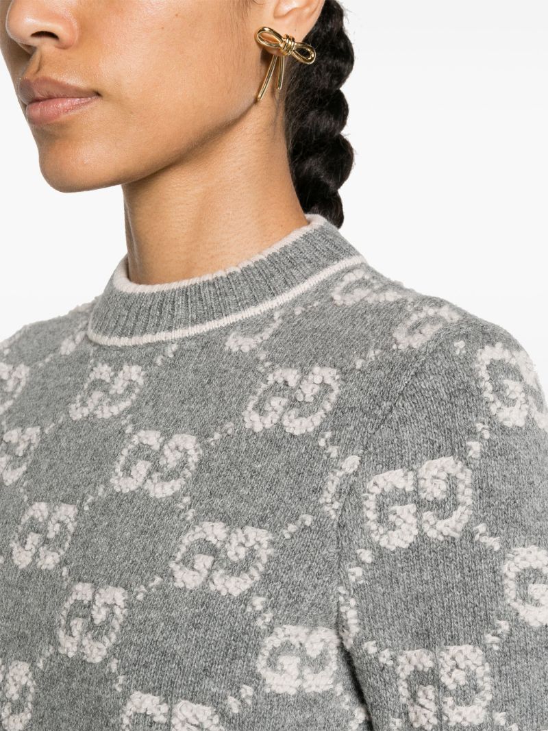 Grey Gg-jacquard Wool BouclÃ_x0083_Â© Top