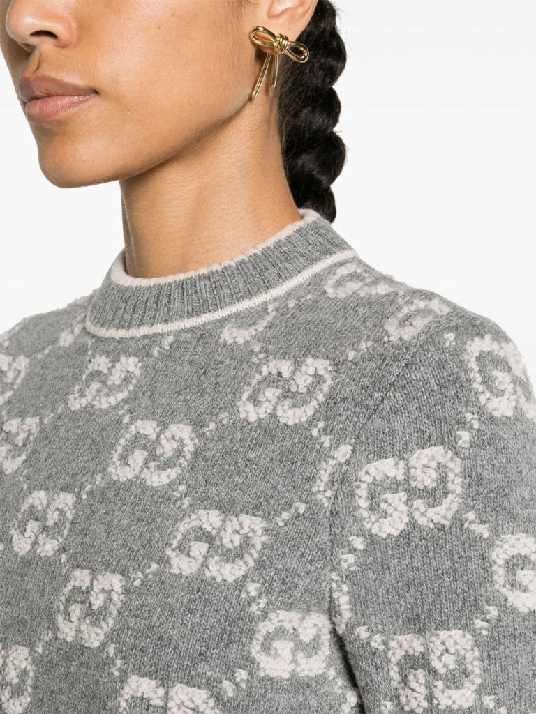 Grey Gg-jacquard Wool BouclÃ_x0083_Â© Top