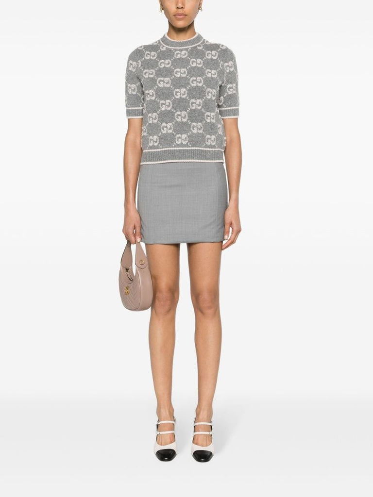 Grey Gg-jacquard Wool BouclÃ_x0083_Â© Top