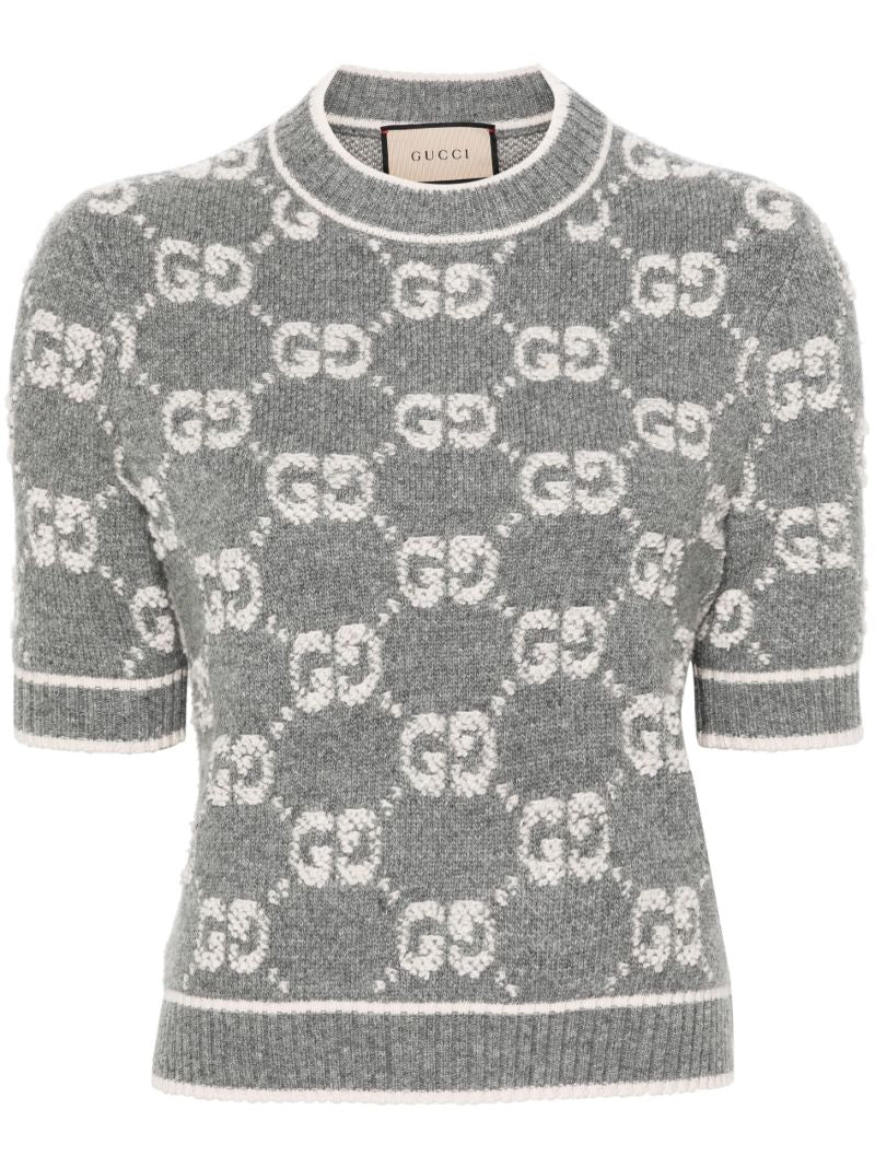 Grey Gg-jacquard Wool BouclÃ_x0083_Â© Top