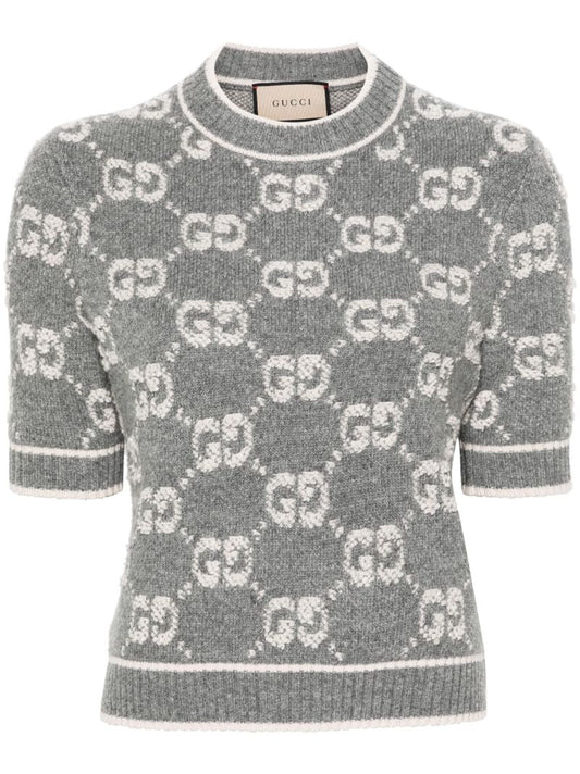 Grey Gg-jacquard Wool BouclÃ_x0083_Â© Top