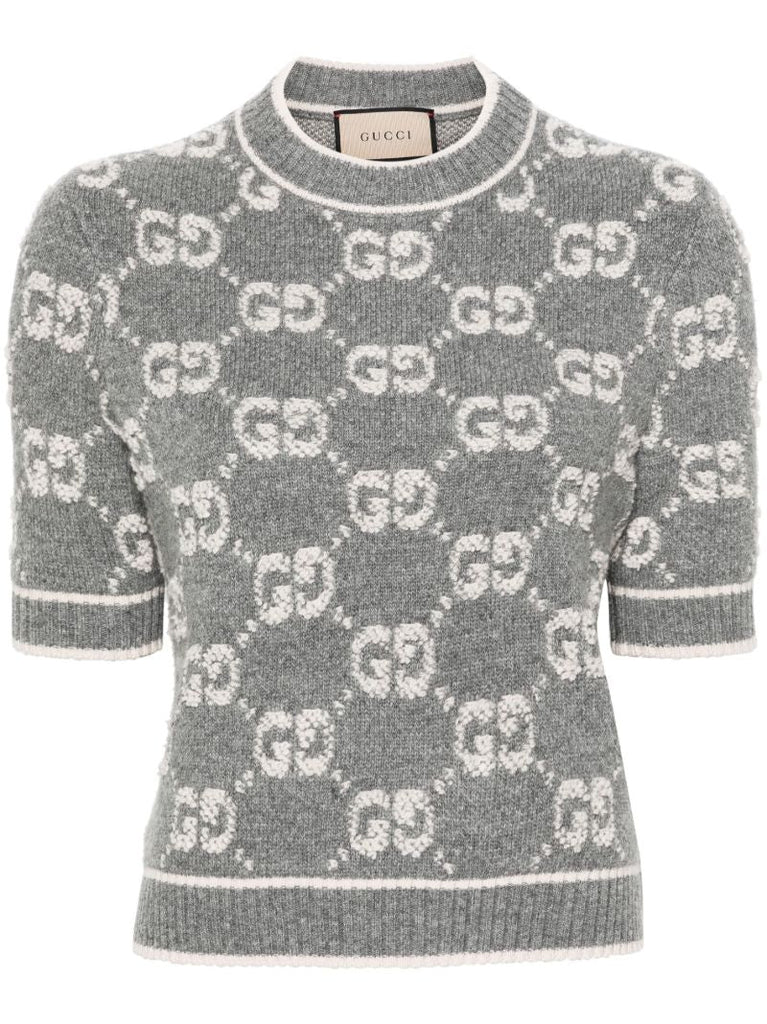 Grey Gg-jacquard Wool BouclÃ_x0083_Â© Top
