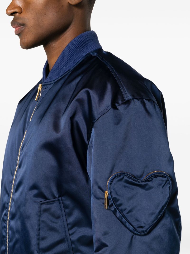Blue AppliquÃ_x0083_Â©d Satin Bomber Jacket