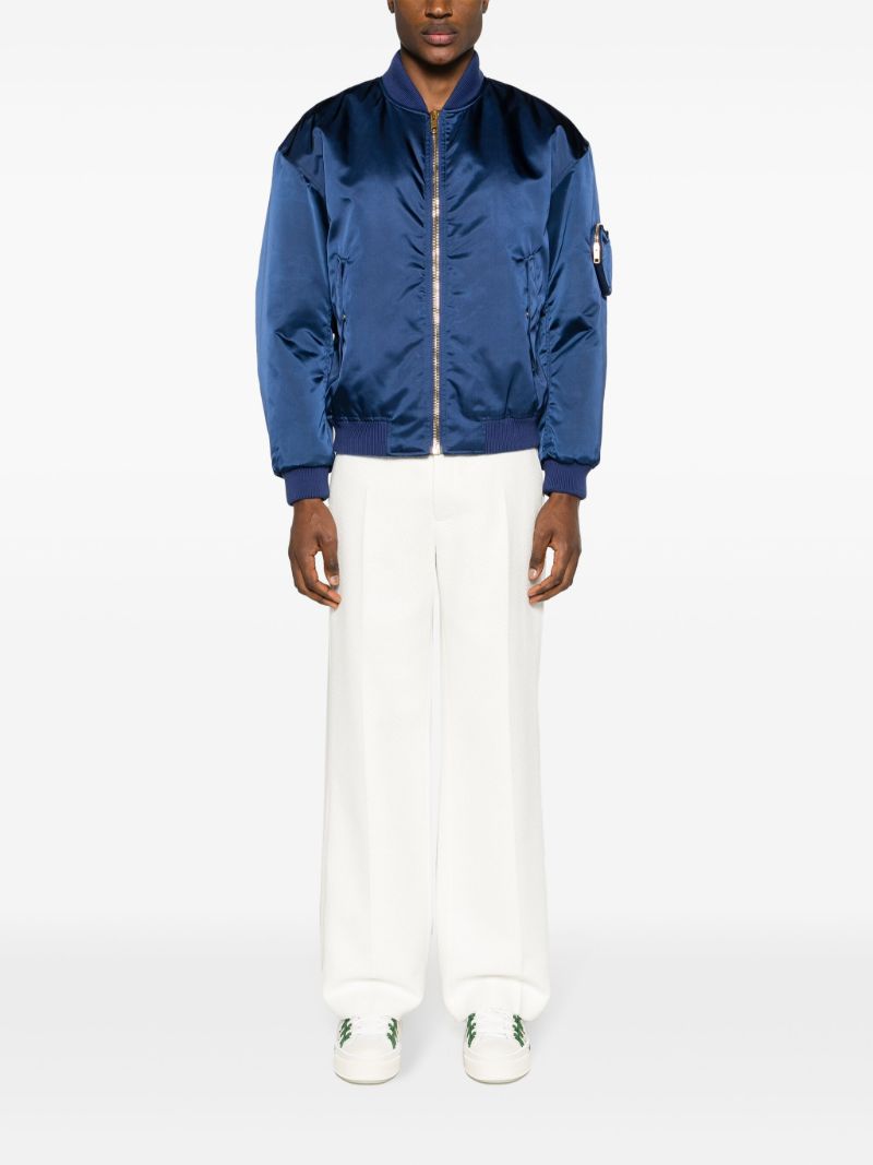Blue AppliquÃ_x0083_Â©d Satin Bomber Jacket