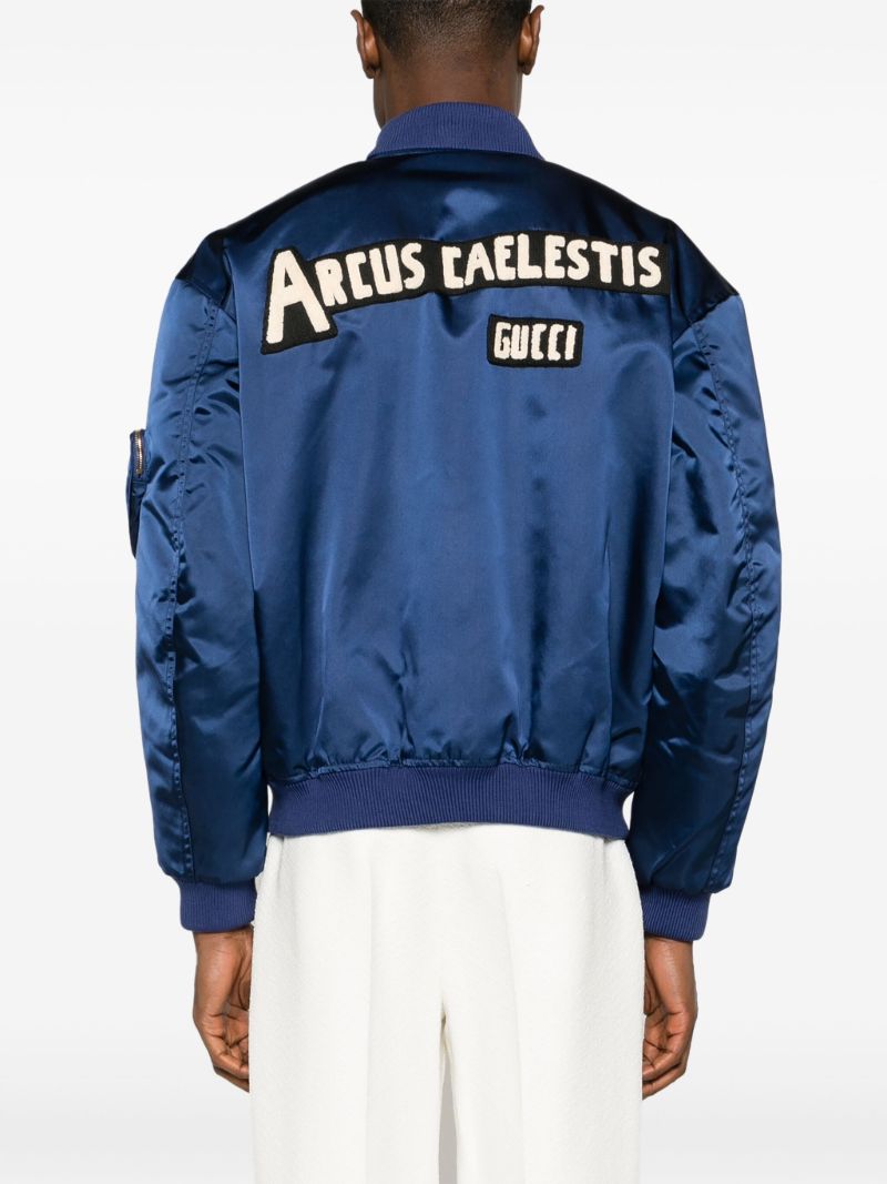 Blue AppliquÃ_x0083_Â©d Satin Bomber Jacket