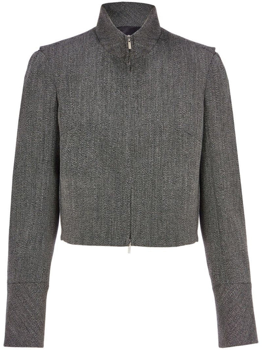 Black Tweed Wool Crop Jacket