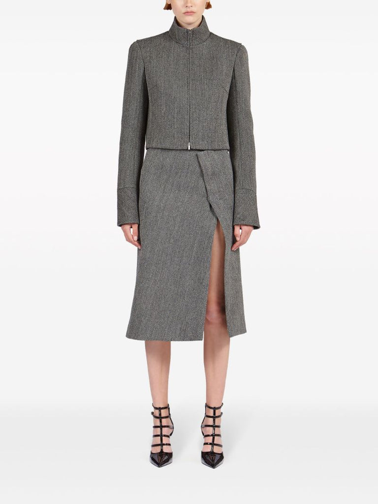 Black Tweed Wool Crop Jacket