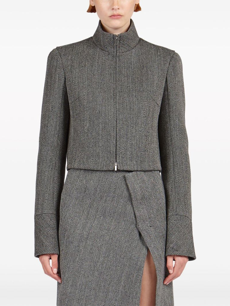 Black Tweed Wool Crop Jacket