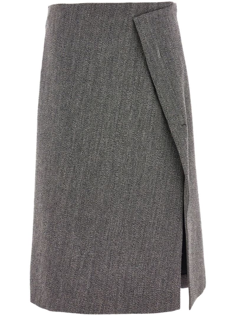 Grey Tweed Wrap Midi Skirt