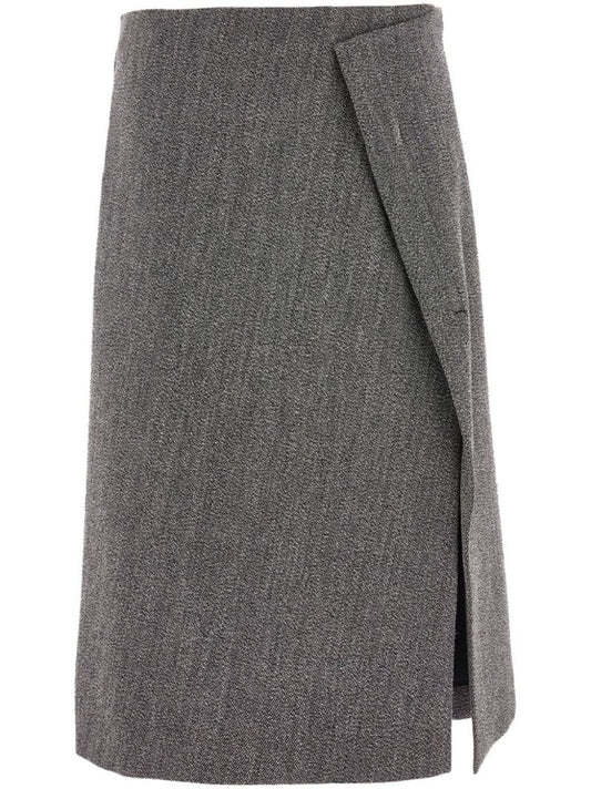 Grey Tweed Wrap Midi Skirt
