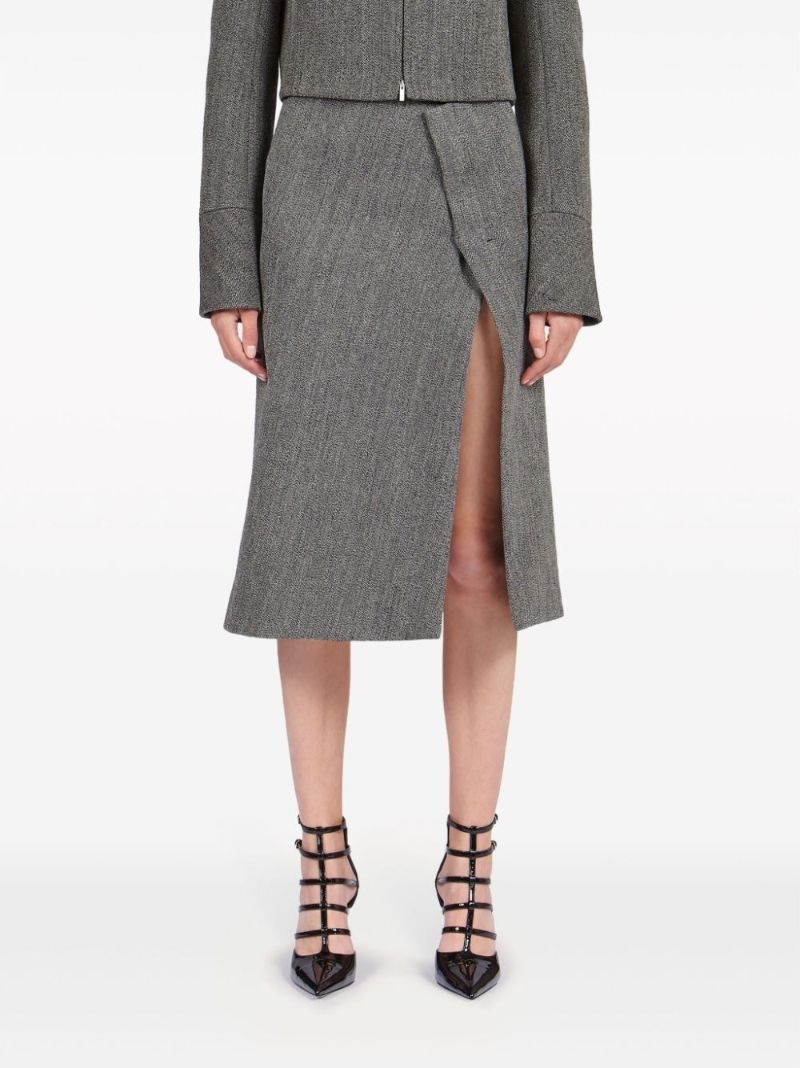 Grey Tweed Wrap Midi Skirt