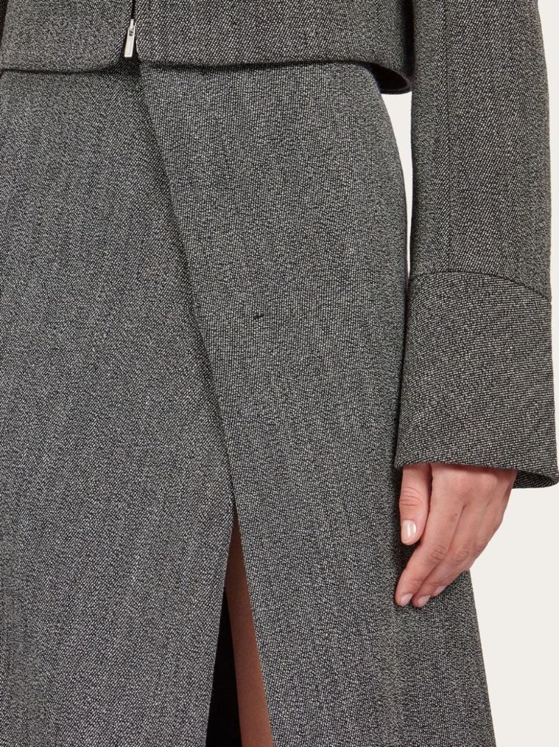 Grey Tweed Wrap Midi Skirt