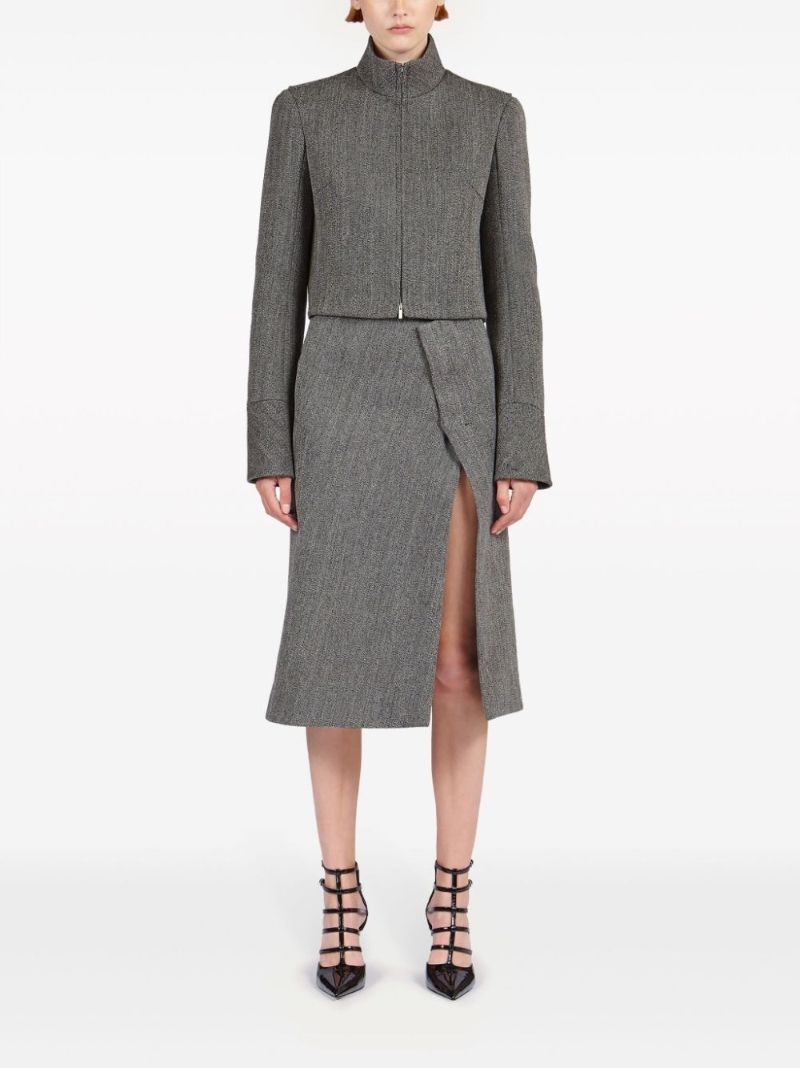Grey Tweed Wrap Midi Skirt