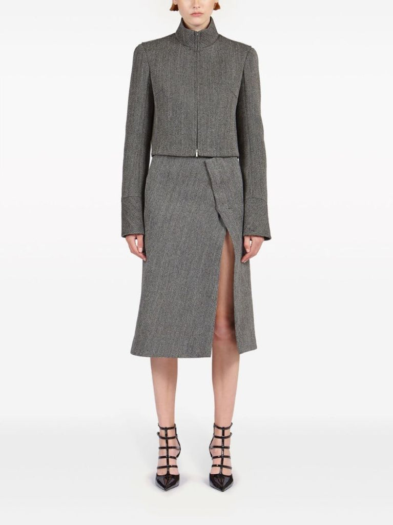 Grey Tweed Wrap Midi Skirt
