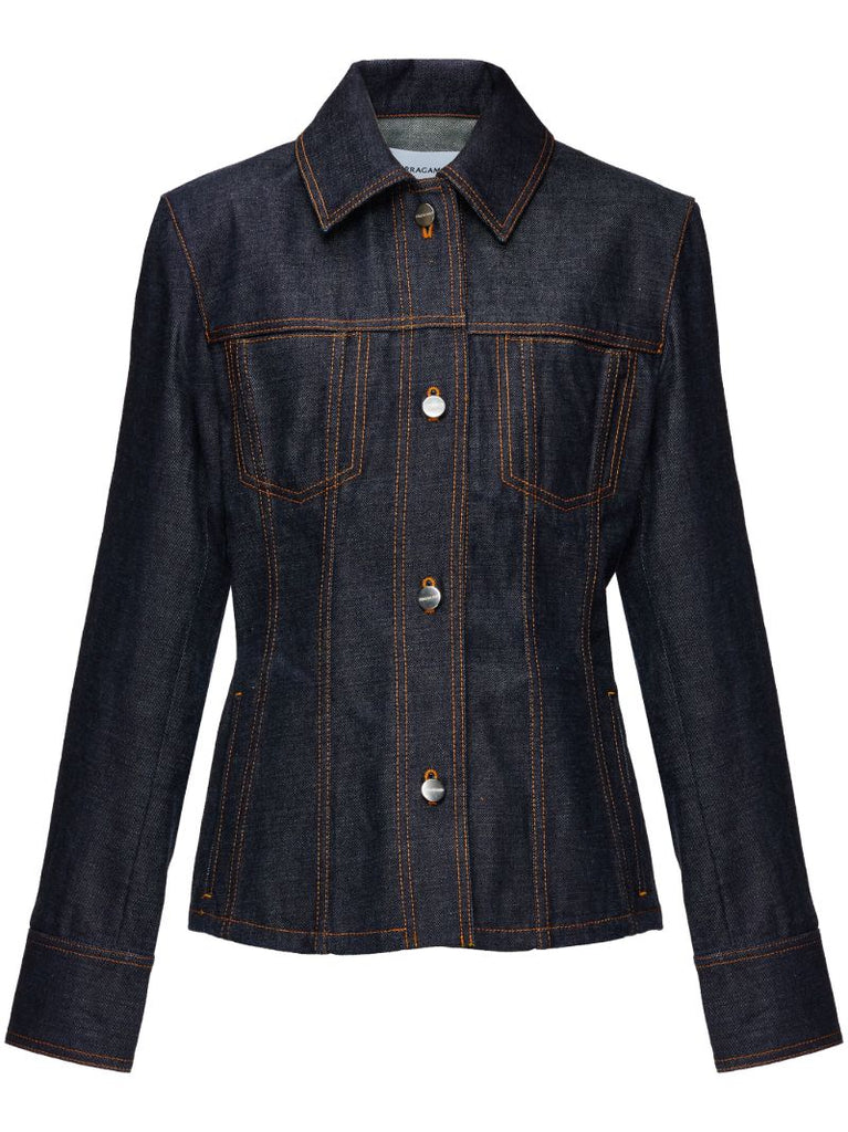 Blue Contrast-stitching Denim Jacket