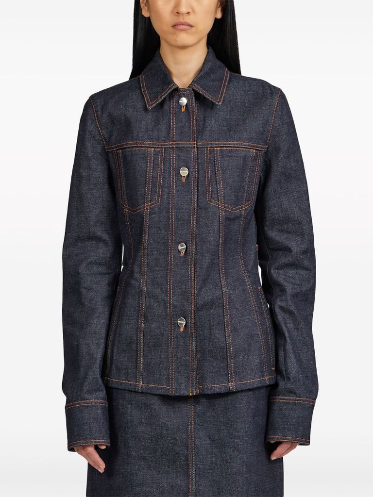Blue Contrast-stitching Denim Jacket