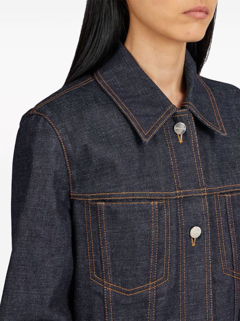 Blue Contrast-stitching Denim Jacket
