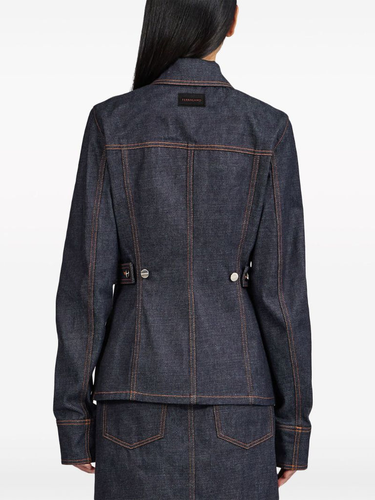 Blue Contrast-stitching Denim Jacket