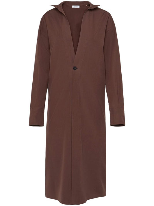 Brown Long-sleeve Wool Shirt Dress