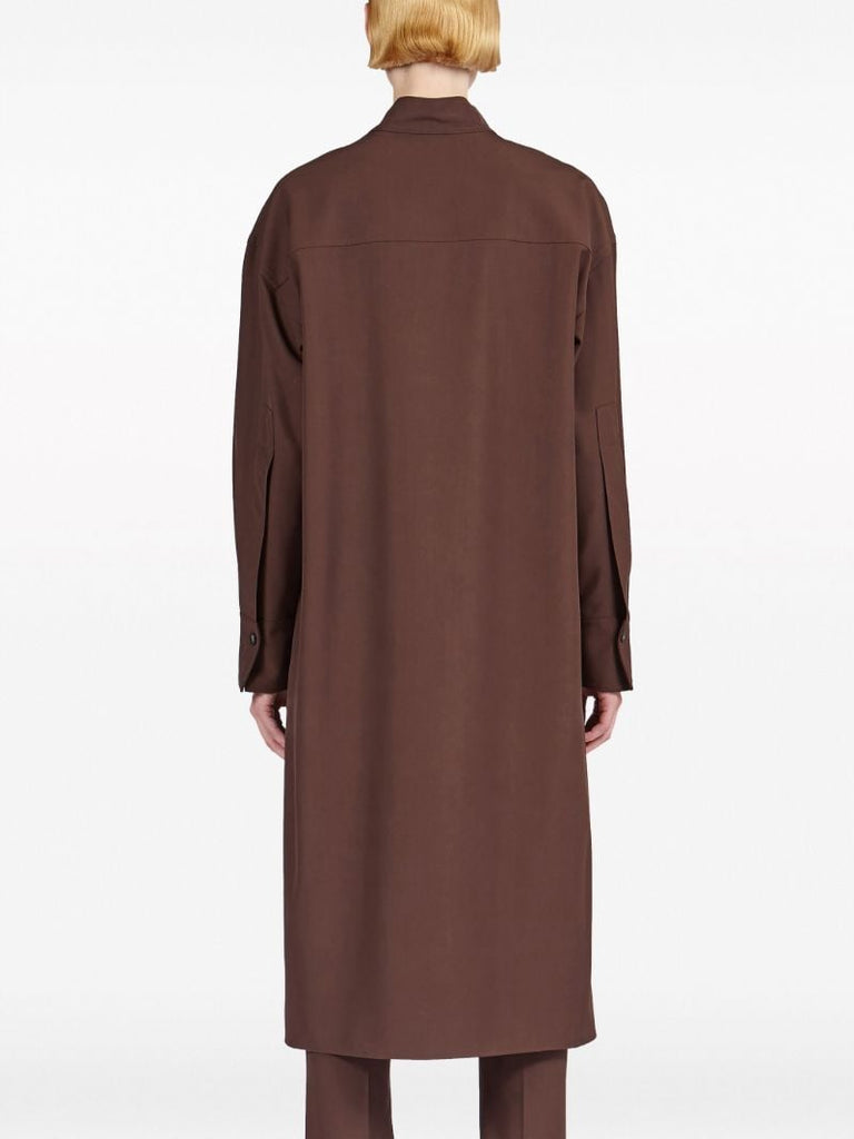 Brown Long-sleeve Wool Shirt Dress