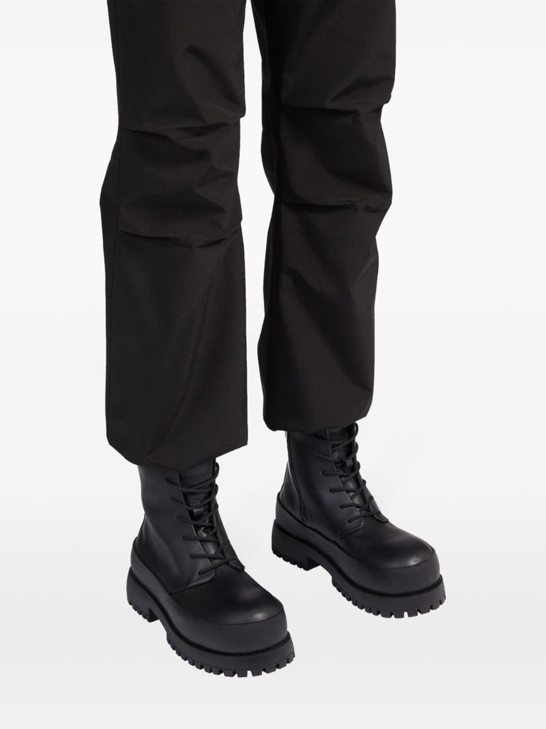 Black Pleat-detail Cargo Trousers