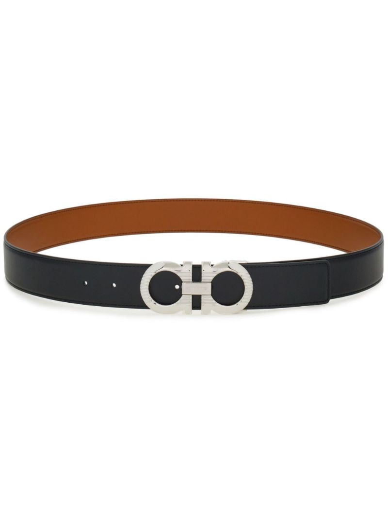 Black Gancini-buckle Reversible Leather Belt