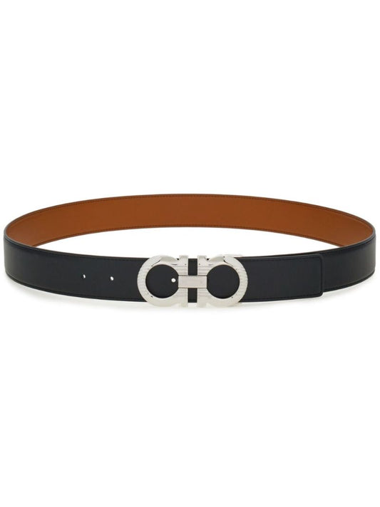 Black Gancini-buckle Reversible Leather Belt