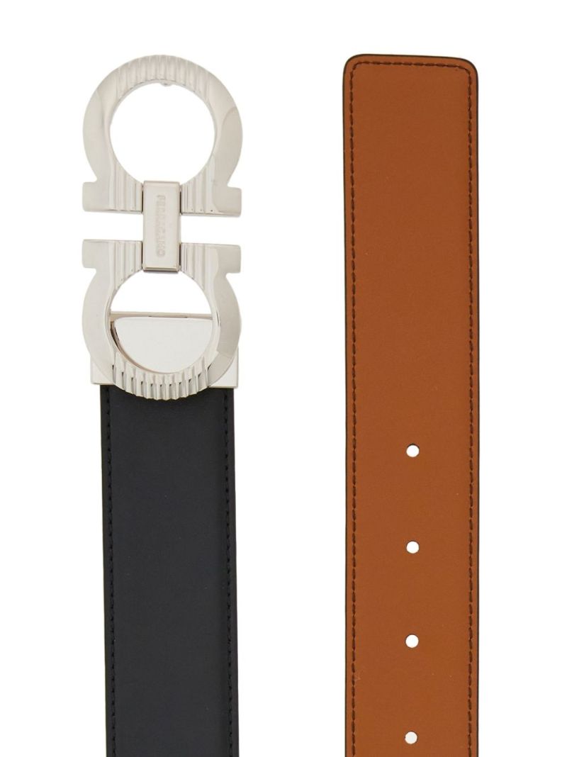 Black Gancini-buckle Reversible Leather Belt
