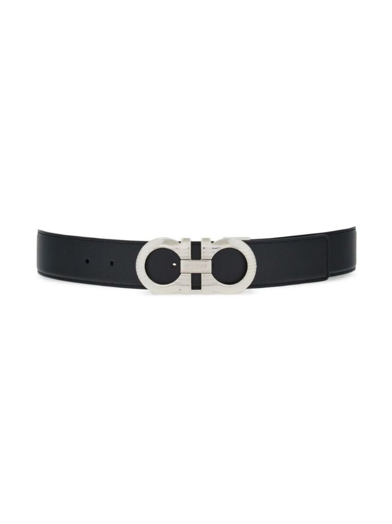 Black Gancini-buckle Reversible Leather Belt