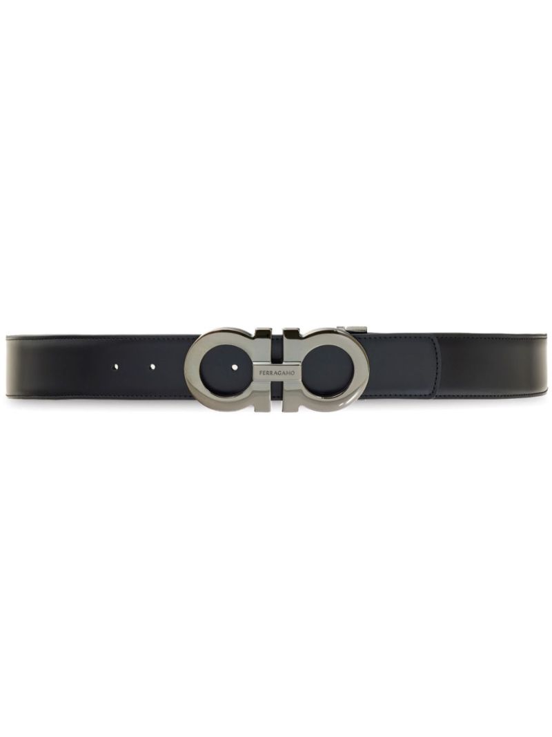 Black Gancini-buckle Reversible Leather Belt